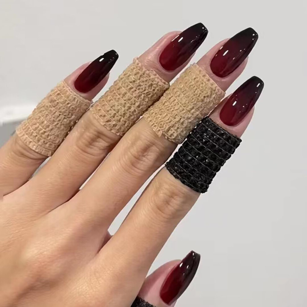 Black Coffin Press On Nails Set With Adhesive Kit, Reusable Ballerina Acrylic Fake Nails 24Pcs