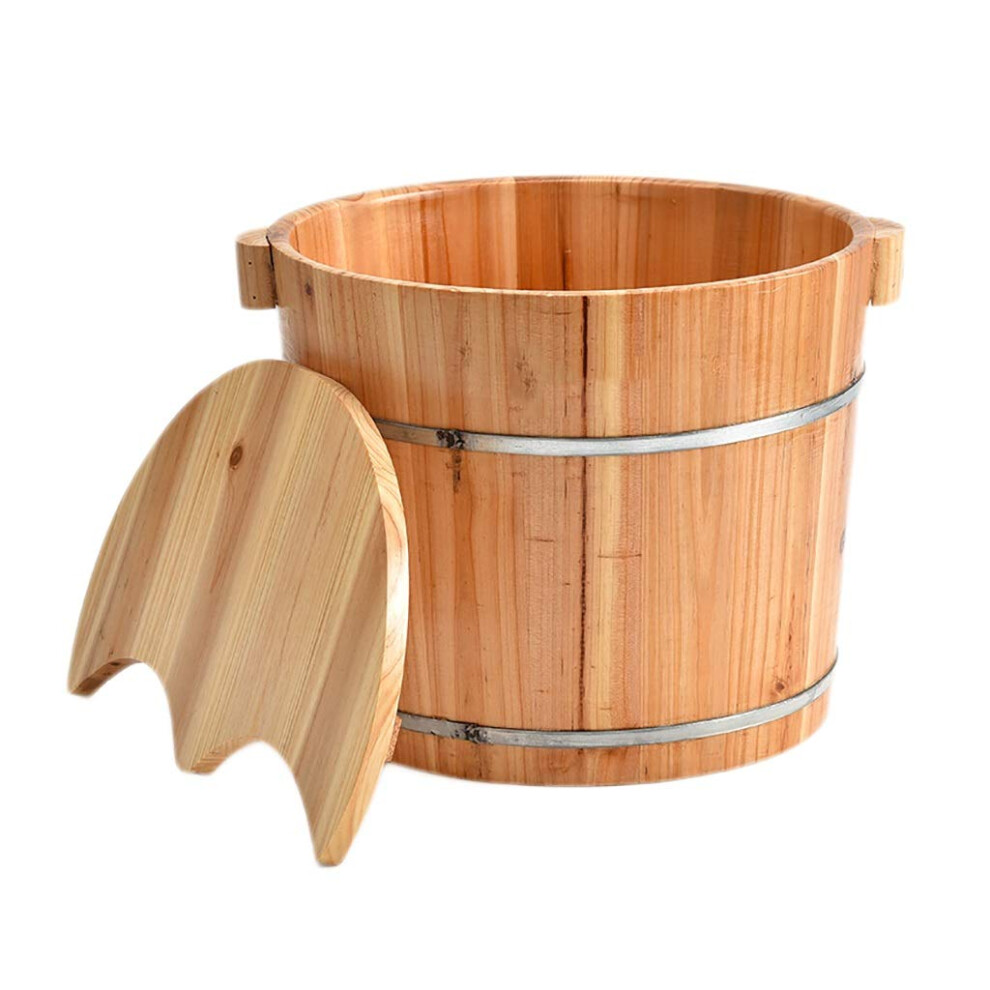 Wooden Foot Bath Bucket with Massage Beads and Lid, LeakResistant Pedicure Soak Tub for Home Spa