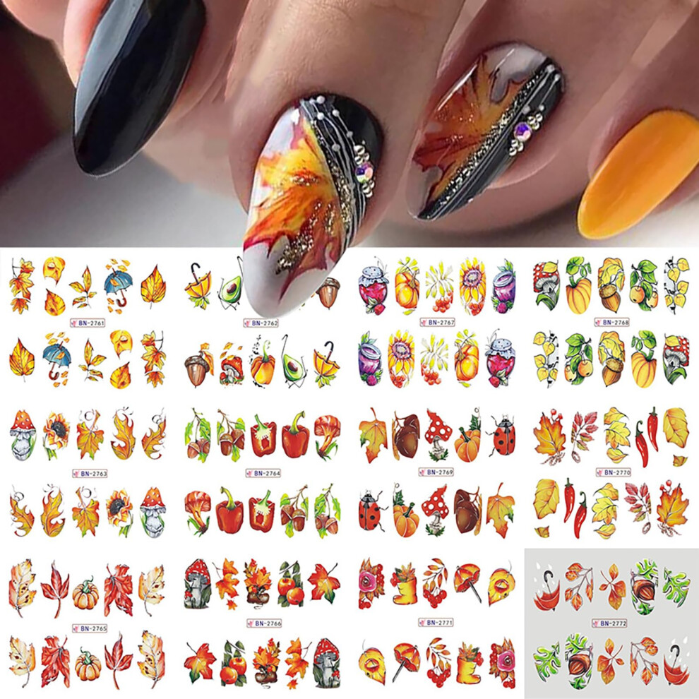 Fall Nail Art Stickers Autumn Nail Decals with Maple Leaves Pumpkins Thanksgiving Designs 12 Sheets