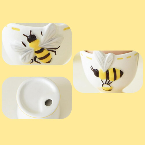 Set of 2 Ceramic Egg Holder Cups with Artistic Bees Design for Spring Kitchen and Dining Decor 2