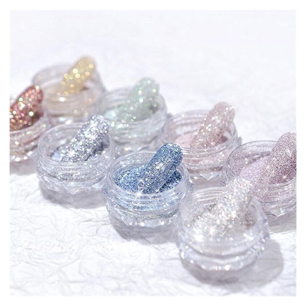 Nail Glitter Powder 8 Colors Holographic Nail Powder Rainbow Pigment Long Lasting Shine for Nail Art