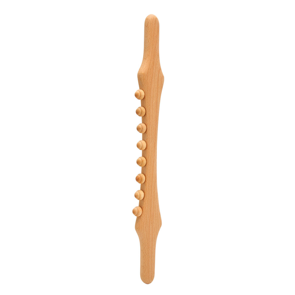 Trigger Point Therapy Lymphatic Drainage Massager Stick Natural Wood Muscle Scraper Tool, Myofascial Release Wood Therapy Scraping with 8 Beads for A