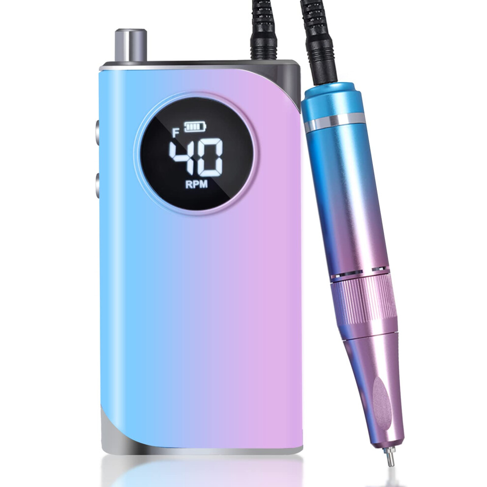 Electric Nail Drill 40000RPM Rechargeable Professional Nail File Kit for Acrylic Nails BluePink