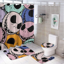 The Nightmare Before Christmas 4-delige doucheset met antislipmat, toiletbrilhoes en -mat, waterdicht douchegordijn + 12 haken
