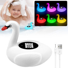 Baby-Badethermometer mit bunten Lichtern, wiederaufladbarem Schwanenspielzeug, BPA-freiem Wasserthermometer für Neugeborene, Säuglinge und