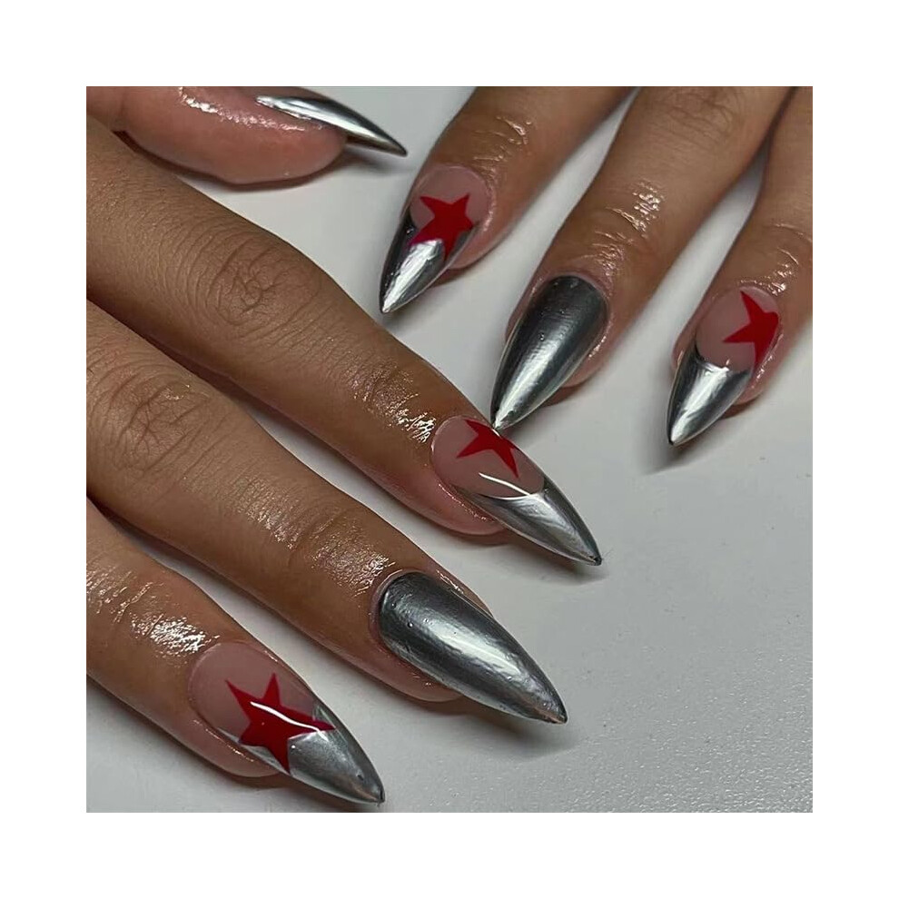Almond Shape Press on Nails with Glue, Medium Length French Tips, Reusable Salon Look Set for Women