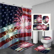 Conjunto de cortina de chuveiro com 4 peças com a bandeira americana, decoração patriótica com a bandeira dos EUA para o feriado de fogos de