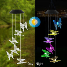 Sino de vento solar LED com mudança de cor para decoração de jardim e quintal - borboleta