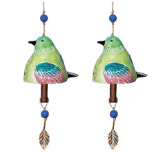 Sino de Vento com Canto de Pássaros, Estilo Campestre, Pingente Artesanal em Resina, Decoração para Casa e Pátio