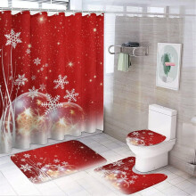 Kerstdouchegordijnset met houtnerfmotief, inclusief vloerkleed, toiletbrilhoes en badmat, 180 x 180 cm, waterdicht en duurzaam. Kerstdecoratie voor