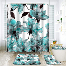 Rosa Badezimmer-Set mit Blumenmuster, 4-teilig – Duschvorhang und Badematten, Rosenblatt-Design, Vintage-Retro-Sommerdeko