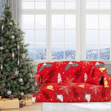 Txmfgh Weihnachtssofabezug mit Aufdruck – Elastischer Sofabezug mit Weihnachtsmannmotiv, maschinenwaschbar, festliche Dekoration