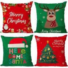 Set van 4 kerstkussenhoezen 20x20 inch, sierkussenhoezen met kerstboommotief, roodgroene kerstkussenhoezen voor buitenbank of sofa