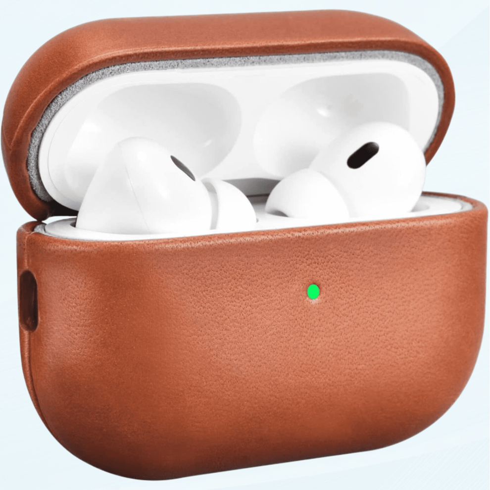 Leather Case For Compatible With Airpods Pro 2 2022, Premium Genuine Leather Shockproof Cover With Led Visible & Wireless Charging Support- Brown 9164030623361