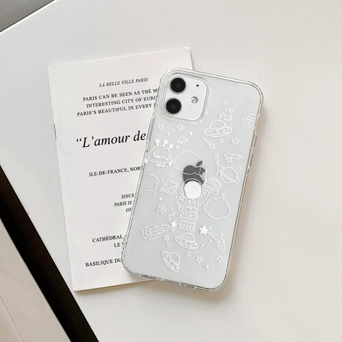 Συμβατή με θήκη iPhone 12/12Pro, διάφανη, χαριτωμένη θήκη Astronaut, μαλακή, ανθεκτική στους 2