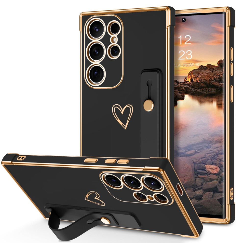 Galaxy S24 Ultra Case With Heart Shape, Compatible With Samsung S24 Ultra 6.8", Shockproof Soft Tpu Kickstand Cover, Drop Protection - Black 9164030625266