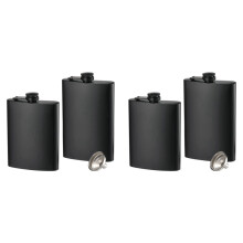 4 Pack Hip Flasks for Liquor, 8 Oz Stainless Steel Leakproof Thin Flasks with Funnel for Men & Women (Matte Black)