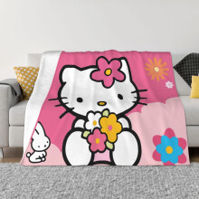 Deka Hello Kitty, flanelová flísová deka, super mäkká, útulná, teplá, plyšová posteľná bielizeň do obývačky, spálne, pohovky - 60"X50"