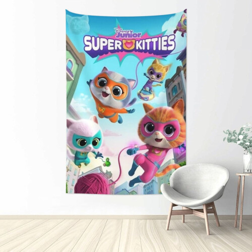 Ταπετσαρία τοίχου Superkitties, αδιάβροχο ύφασμα πολυεστέρα για μπάνιο, υπνοδωμάτιο,