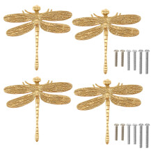 FUYGRCJ2/4Pcs Bouton de meuble Libellule, poignée de tiroir en laiton compatible avec la plupart des épaisseurs de porte
