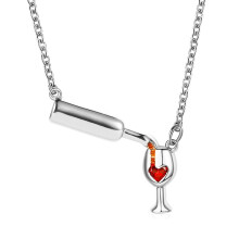 Collier pendentif coupe de vin, élégant collier en cuivre avec pendentif cœur et strass, bijou de soirée pour femme