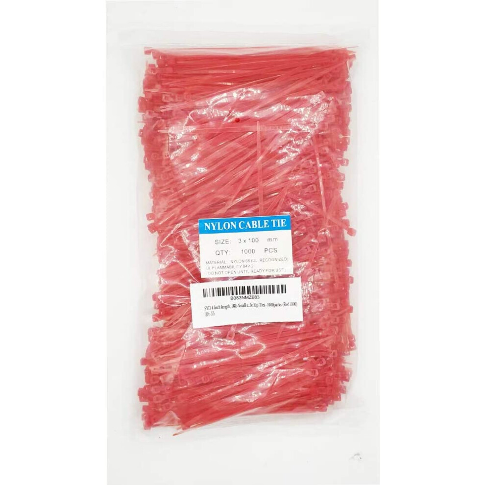 4 Inch Zip Ties (1000 Pieces), 18Lb Strength, Nylon Cable Wire Ties Red 9164030763876