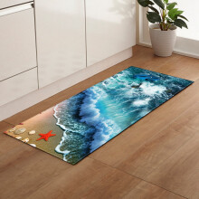 Rustic Starfish Seashell Kitchen Rugs 32" x 48", Non-Skid Washable Turquoise Wooden Planks Mat, Tropical Beach Runner, Summer Decor