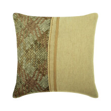 Funda de cojín decorativa, beige, 60 x 60 cm (24 x 24 pulgadas), de lino y piel sintética, con estampado de patchwork - Beige Half Tone
