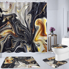 Paarse marmeren douchegordijnset (70,9 x 70,9 inch), waterdicht badkleed en haken inbegrepen.