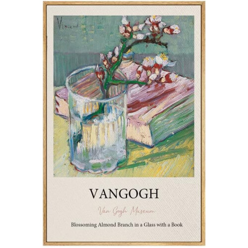 Τέχνη σε καμβά Van Gogh - Ανθισμένο κλαδί αμυγδαλιάς σε γυαλί με βιβλίο, 16"x24",
