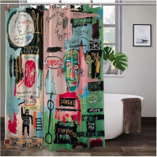 Douchegordijn met graffiti, abstracte schedelkunst, kleurrijke badkamerdecoratie, waterafstotende stof, 72x72 inch, inclusief 12 haken