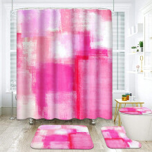 Kleurrijke badkamerset met douchegordijn en badmatten, modern abstract schilderijontwerp, 4-delige badkameraccessoireset