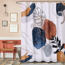 Boho douchegordijn 72x72 cm, goudkleurig abstract, mid-century modern, waterdicht, badkamerset met 12 haken, retro neutrale decoratie