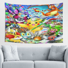 Nástěnná tapiserie Pikachu pro chlapce a dívky, nástěnná dekorace, dekorace do ložnice, obývací pokoj, 60*40 palců