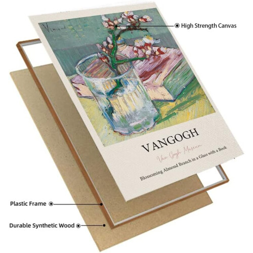 Τέχνη σε καμβά Van Gogh - Ανθισμένο κλαδί αμυγδαλιάς σε γυαλί με βιβλίο, 16"x24", 1