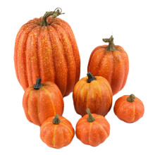 AJKSFHIU7-teilige Halloween-Kürbisdekoration, große und kleine künstliche Kürbisse aus Kunststoff für drinnen und draußen, Tischdekoration für