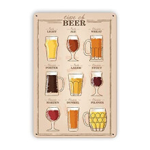 Biersorten-Menüschilder aus Metall, Bieraccessoires für Männer, Bierdekoration für die Männerhöhle, Größe: 8 x 12 Zoll