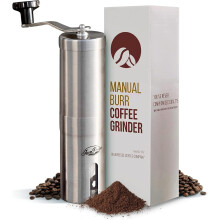 Moulin à café manuel en acier inoxydable - 18 réglages, moulin à meules coniques portable pour le camping, les voyages et l'espresso - Avec