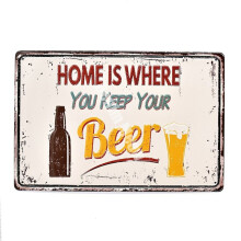 Zuhause ist, wo man sein Bier aufbewahrt – Lustiges Vintage-Blechschild, Größe: 8 x 12 Zoll