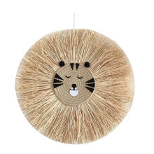 Tapeçaria de parede artesanal em palha com desenho de leão e tigre, feita com fios de algodão. Decoração para casa.