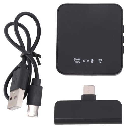Microfone de lapela sem fio com conector USB-C, clipe de recepção, cancelamento de ruído e gravação Bluetooth.