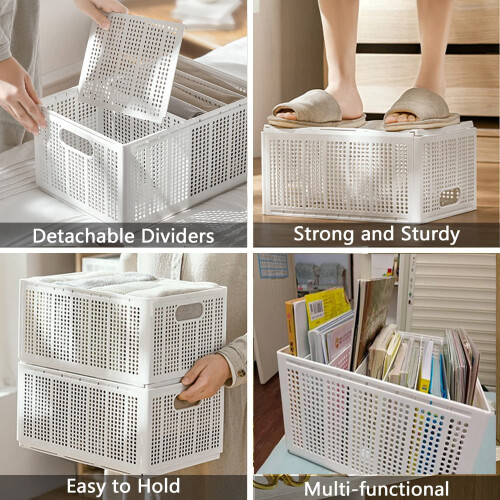Stackable Plastic Storage Basket, 7 Grids Foldable Organizer Box, Collapsible Clothes Storage for Wardrobe, Bathroom, Kitchen, Office 2