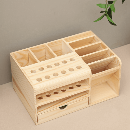 Multi-Compartment Storage Wooden Box is Suitable for Mobile Phone and Desktop Sundries Sorting and Storage Tools. 1