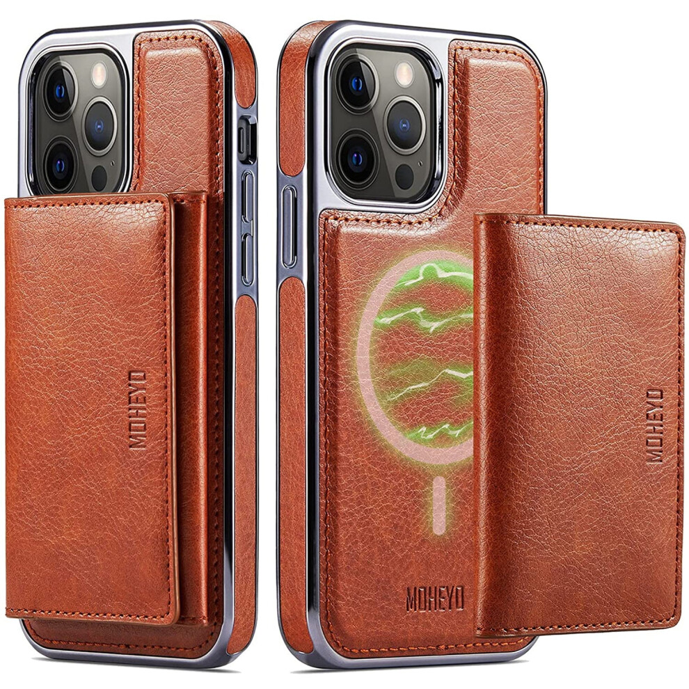 Removable Wallet Magsafe Compatible Leather Case For Compatible With Iphone 13 Pro Max, Brown 9164030926998
