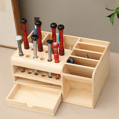 Multi-Compartment Storage Wooden Box is Suitable for Mobile Phone and Desktop Sundries Sorting and Storage Tools. 2
