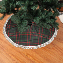 Jupe de sapin de Noël en dentelle à franges, motif tartan rouge, vert et marine, douce, légère et agréable au toucher, 122 cm (48 pouces)