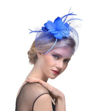 Chapeaux Miayilima pour femmes, bibis pour femmes, chapeau fleuri et à plumes pour tea party, cocktail, bal, mariage, église, bleu