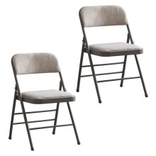 TiaGOC Pack of 2 (Fabric/Vinyl) Steel Frame Metal Foam Padded Folding Chairs (Black, Gray, White) (2-Pack - Fabric White)