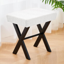 Tufted Footstool with Metal X Leg, Thick Cushion Shoe Changing Seat for Living Room Bedroom, Faux Leather Black