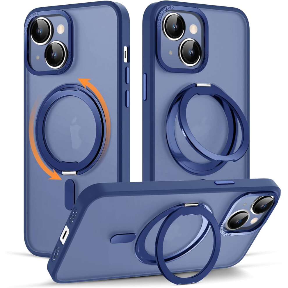 Compatible With Iphone 15 Case 6.1" - 360 Rotatable Magnetic Ring Stand, Magsafe Compatible, Military-Grade Protection, Translucent Blue 9164030074514